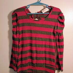 Pink and Green Striped Long Sleeve Top